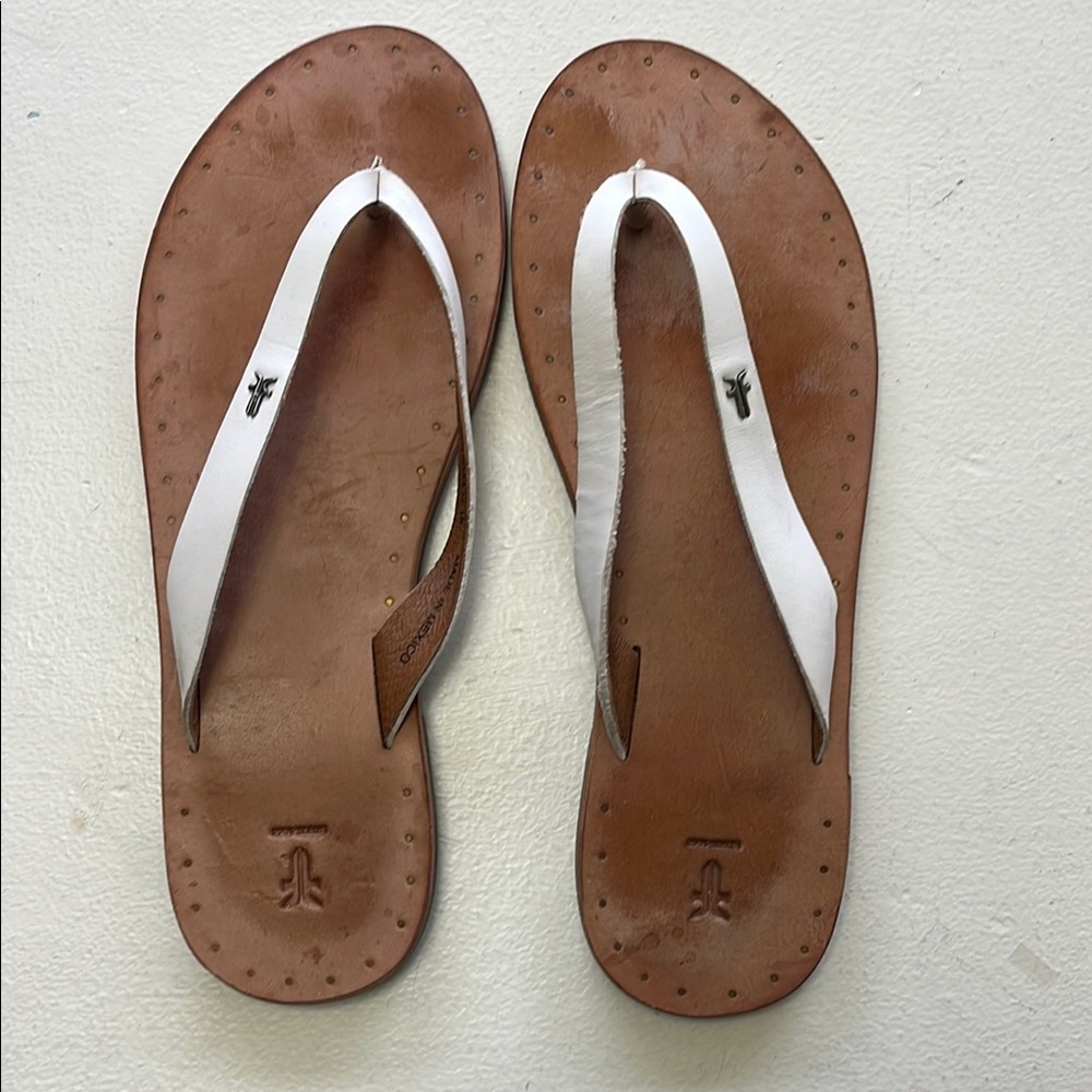 Frye Brown and White Sandals Classic Leather Design